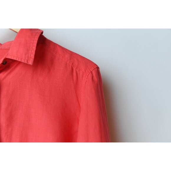 Pure Linen 100% Linen Long Sleeve Button Down Shirt Coral Color Size 16 - Picture 3 of 13